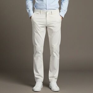 ALBERTO Men Slim Fit Premium Cotton Chinos Pants Beige 31W 32L Italian Fabric